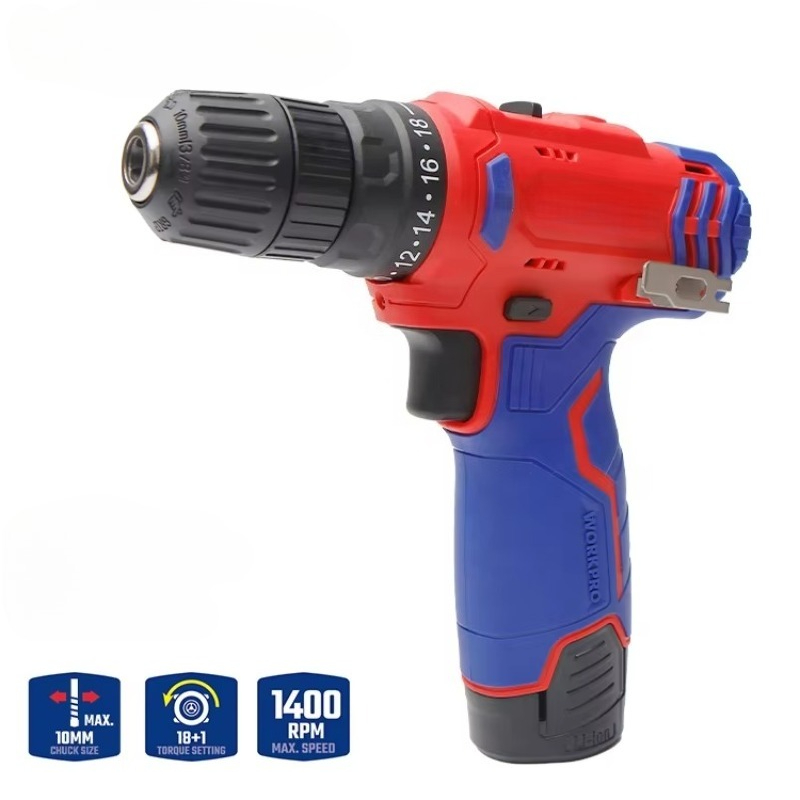 Power Tools Drill - 12V 10mmコードレスドリル コードレス電動工具 リチウムイオンバッテリー付き 18+1段階トルク設定 コードレスドリル