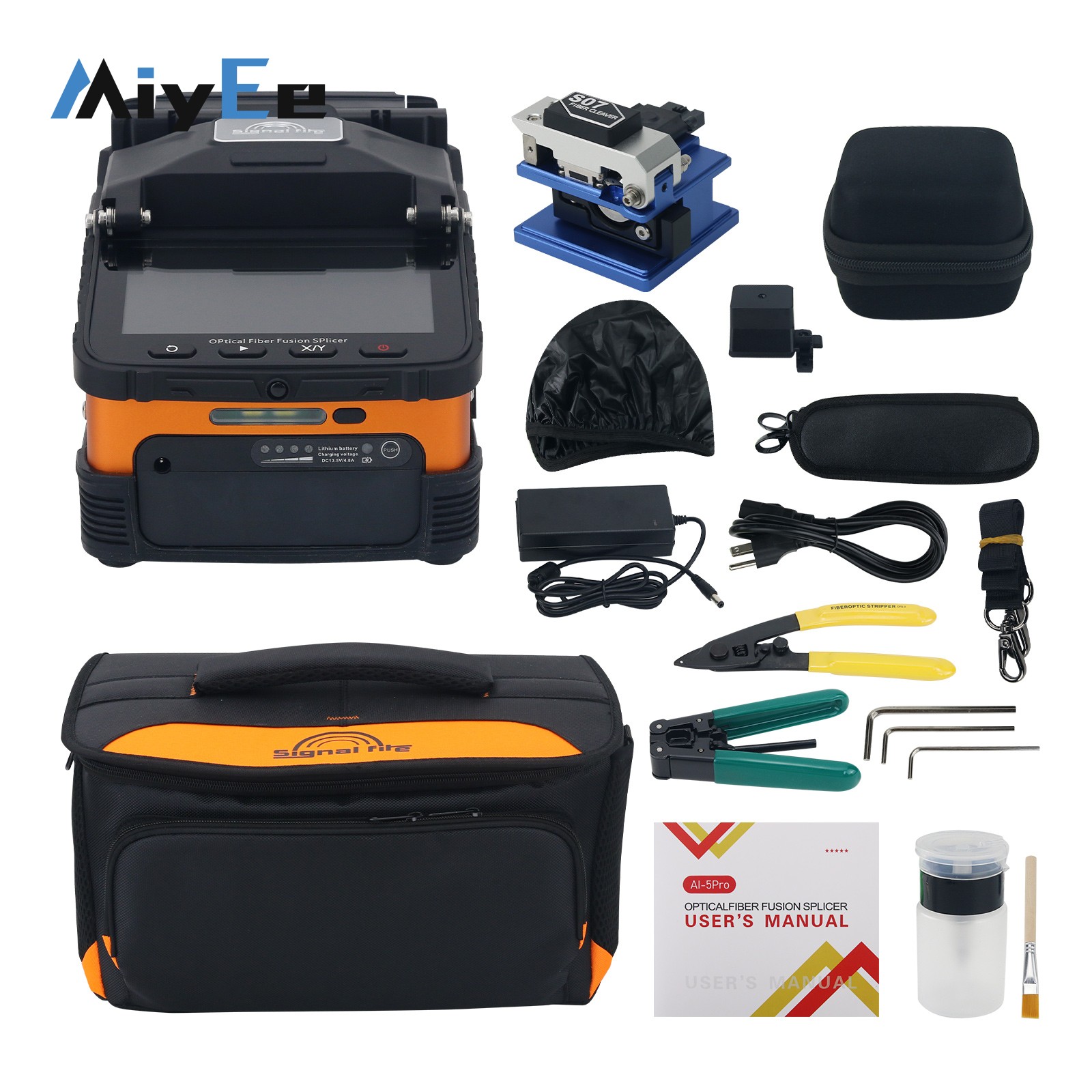 Power Tools Ai - AI-5Pro 光ファイバ融着接続機 6モーター自動フォーカス 8秒融着 5インチカラー画面搭載 セキュリティ監視プロジェクト向け