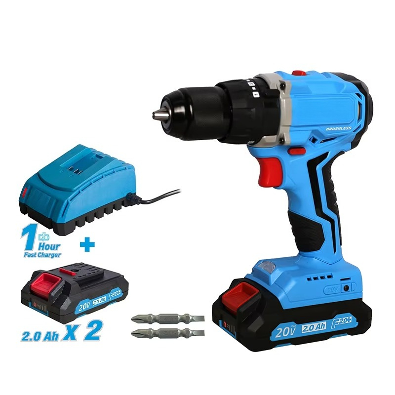 Power Tools Drill - 20Vコードレスブラシレスドリルパワーツールセット、リチウムイオンインパクトドリルドライバー、バッテリーキット付きコンボ