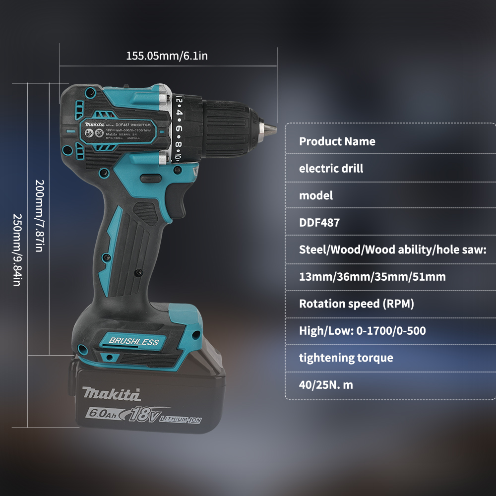 18V ブラシレスコードレスドリル 410W 40N·m 2 - Power Tools Sheets のレビューと価格